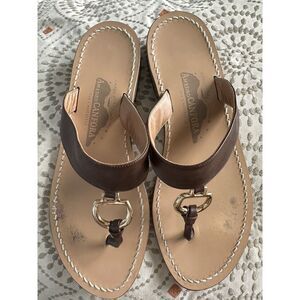 Womens Italian Vero Cuoio Brown Leather Sandals w/ Gold Details‎ Sz 9